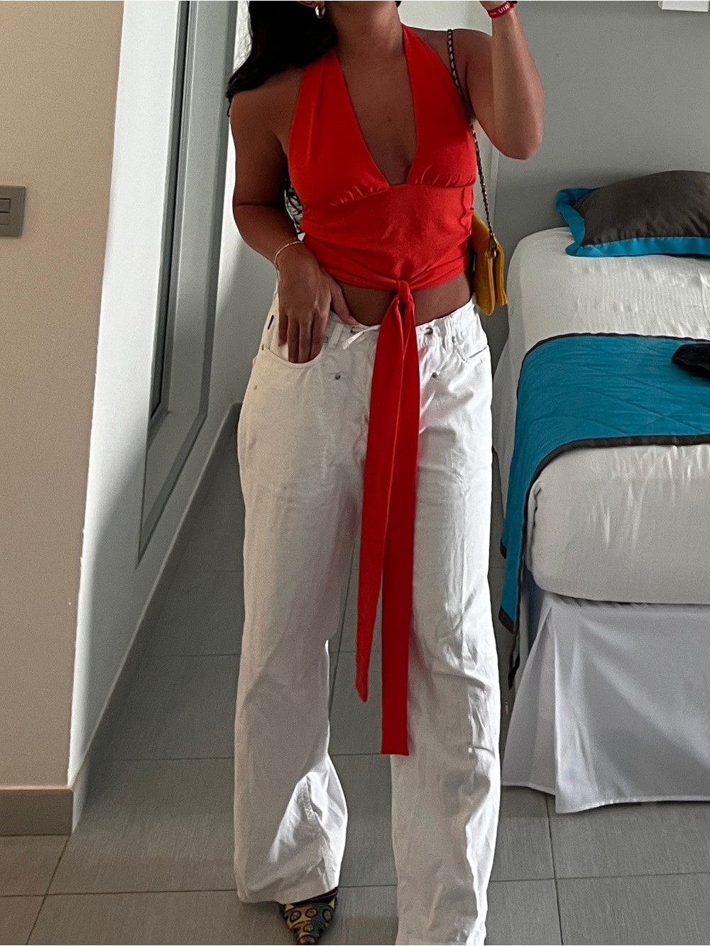 Zara Red Tie-Front Halter Top